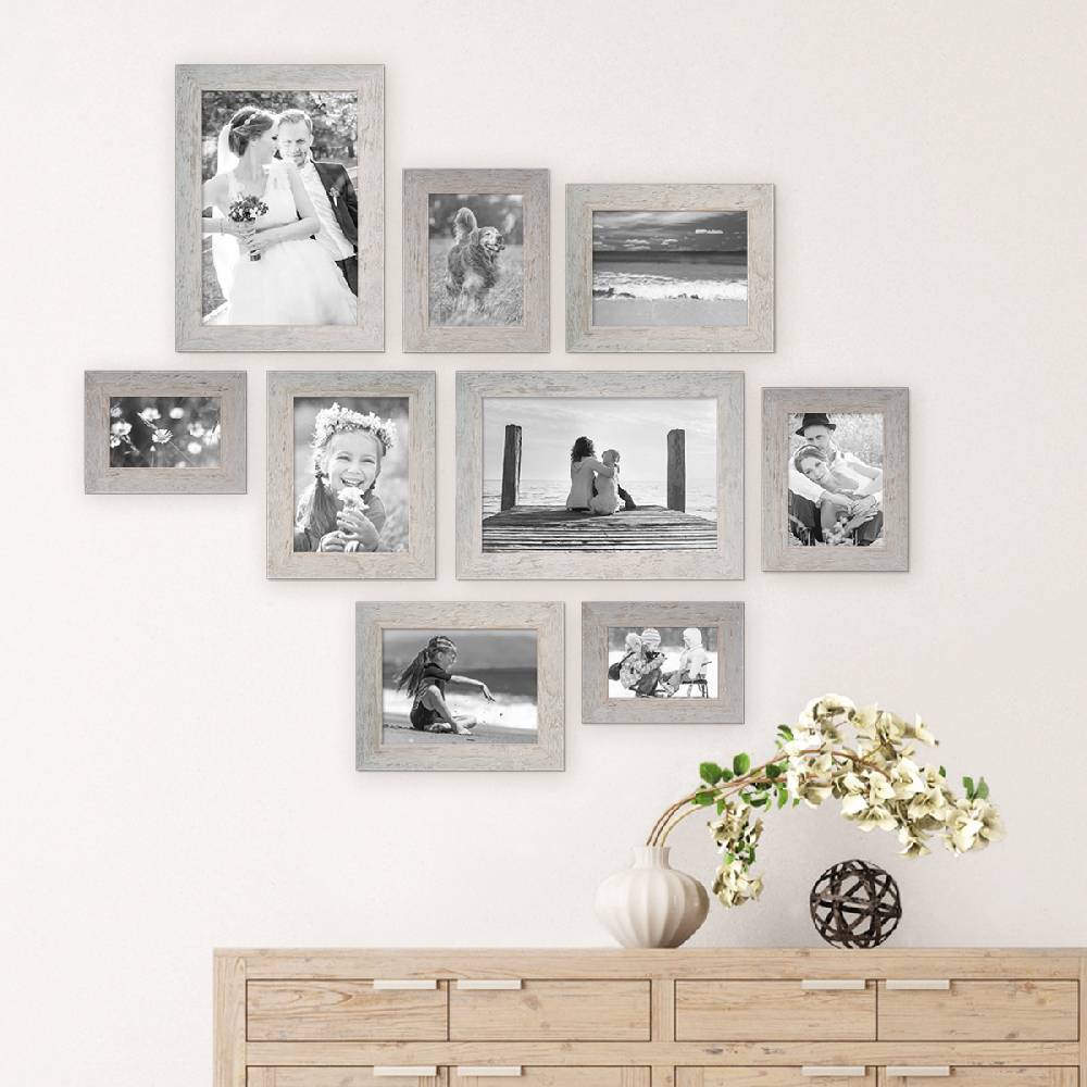 Photolini 9er Bilderrahmen-Set Strandhaus Grau Rustikal Bis zu 60% Rabatt