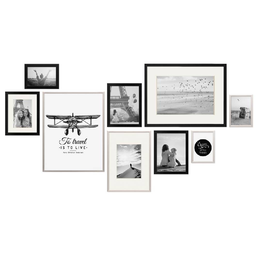 Photolini 9er Bilderrahmen-Set Silber-Schwarz Nur für heute