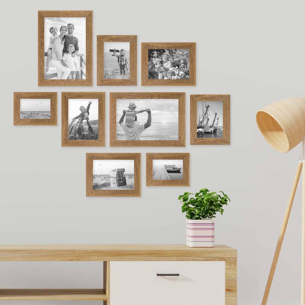 Photolini 9er Bilderrahmen-Set Strandhaus Rustikal Eiche-Optik Sonderangebot der Fabrik