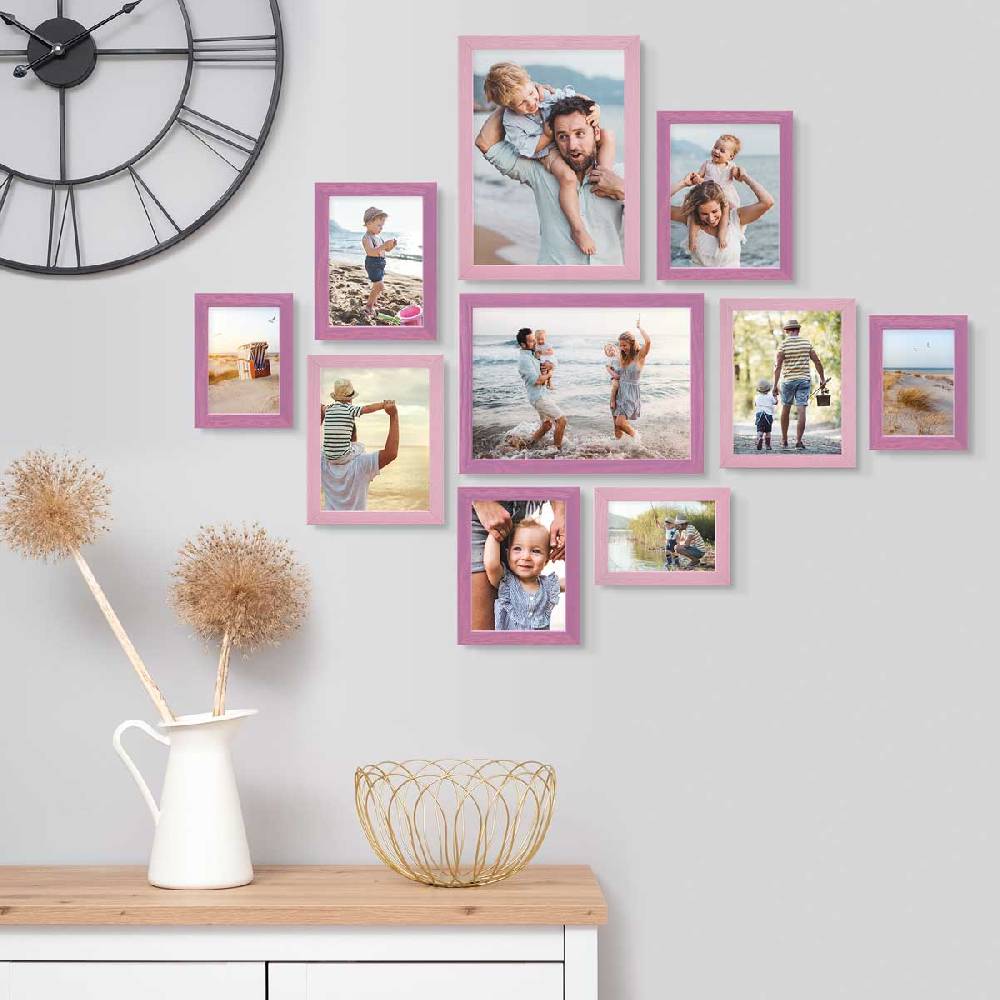 Photolini 10er Set Bilderrahmen Rosa Lila Massivholz 10x15 bis 21x30 cm | Acrylglas Vierteljährliche Förderung