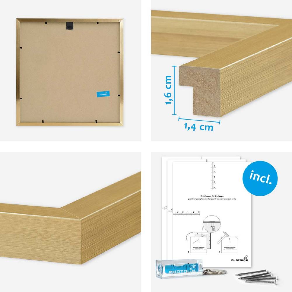 Photolini 9er Set Poster-Bilderrahmen 30x30 cm Modern Gold MDF mit Passepartout Bis zu 55% Rabatt