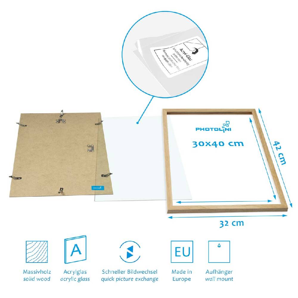 Photolini 9er Bilderrahmen-Set Eiche Massivholz Schmal 10x15 bis 30x40 cm mit Acrylglasscheibe Discount Store für neue Produkte