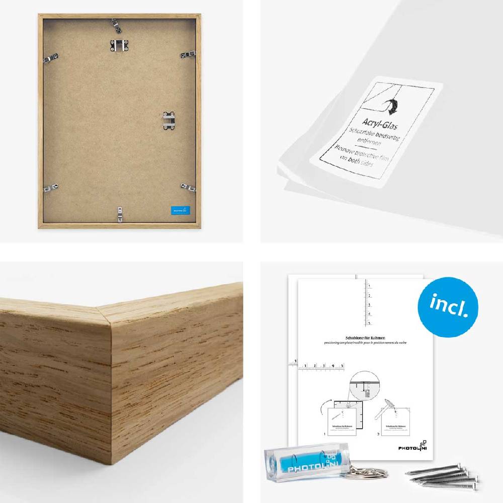 Photolini 9er Bilderrahmen-Set Eiche Massivholz Schmal 10x15 bis 30x40 cm mit Acrylglasscheibe Discount Store für neue Produkte