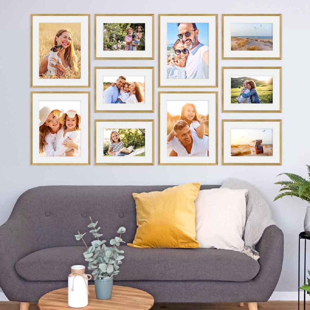 Photolini 10er Set Poster-Bilderrahmen 30x40 cm und 40x50 cm Modern Gold MDF mit Passepartout Nur noch ein Tag übrig