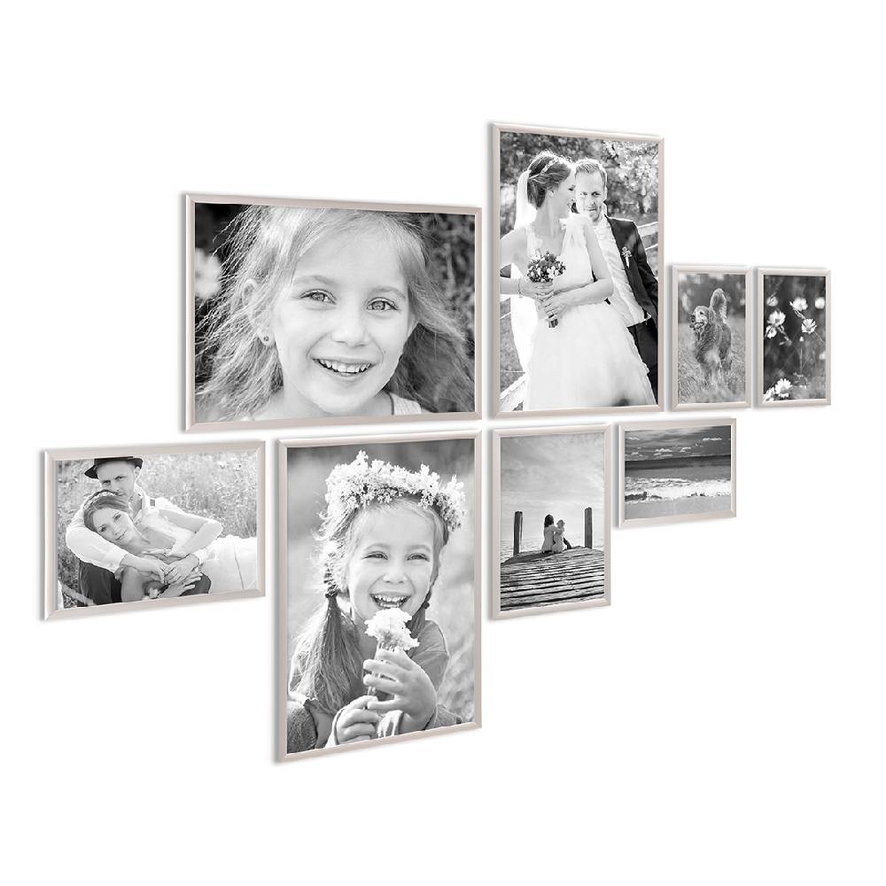 Photolini 8er Set Alu-Bilderrahmen Modern Silber Aluminium-Rahmen mit Acrylglas Super Rabatt