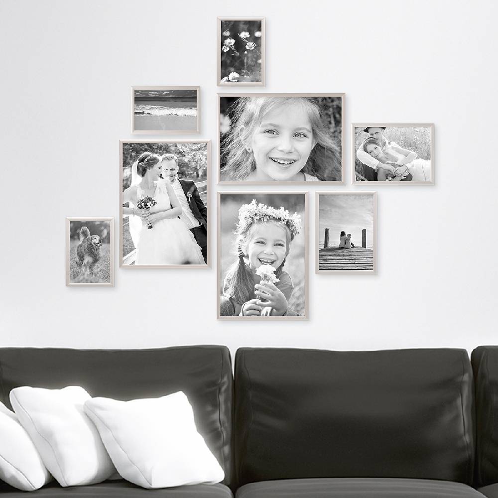 Photolini 8er Set Alu-Bilderrahmen Modern Silber Aluminium-Rahmen mit Acrylglas Super Rabatt