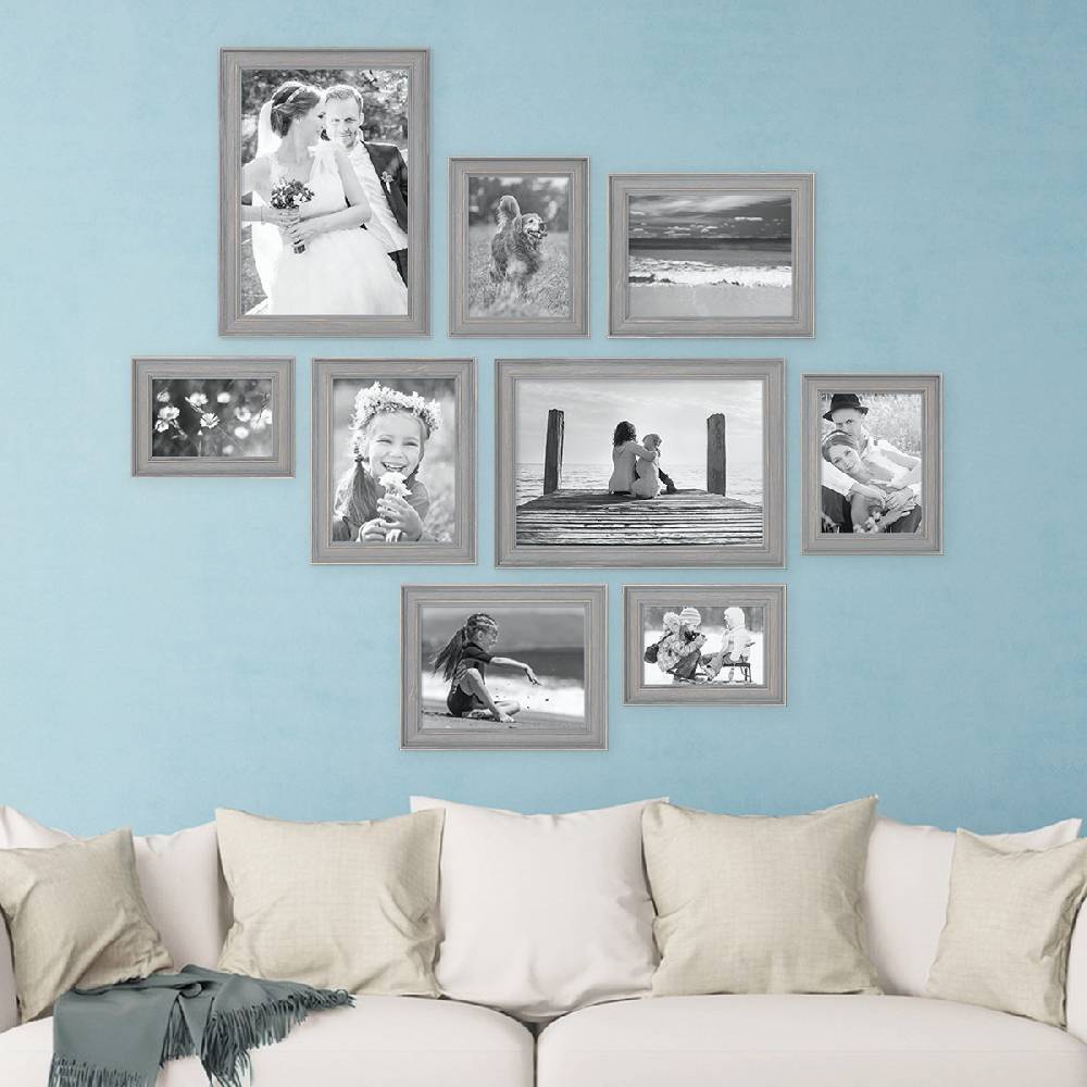 Photolini 9er Bilderrahmen-Set Skandinavisch Landhaus-Stil Grau-Braun Fabrikladen