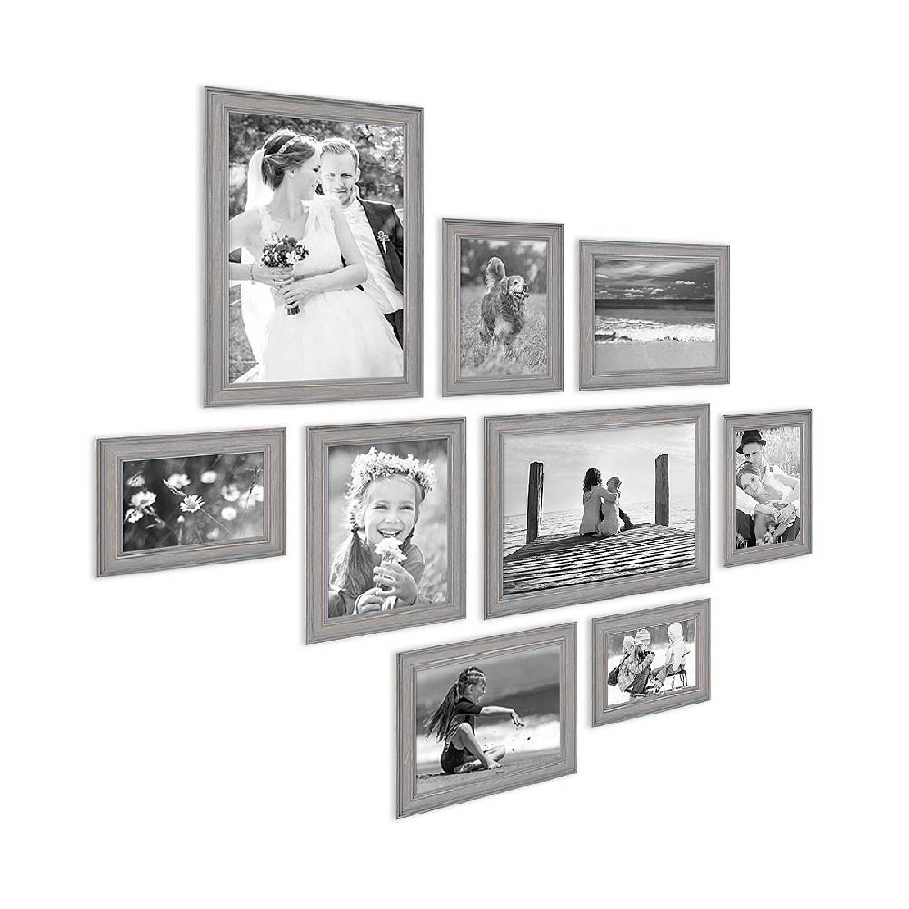 Photolini 9er Bilderrahmen-Set Skandinavisch Landhaus-Stil Grau-Braun Fabrikladen