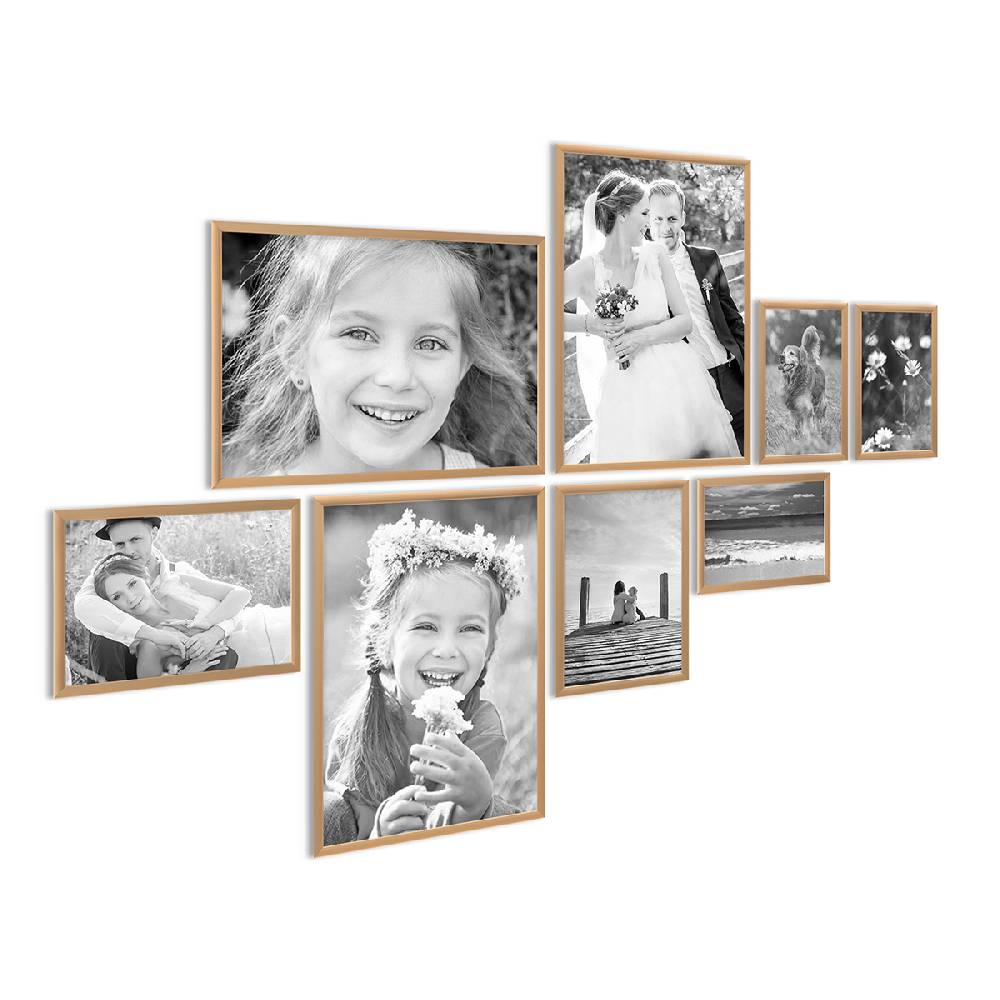 Photolini 8er Set Alu-Bilderrahmen Modern Gold Aluminium-Rahmen mit Acrylglas Begrenzt auf 3 Tage