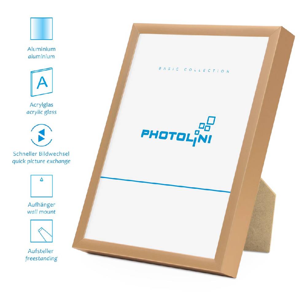 Photolini 8er Set Alu-Bilderrahmen Modern Gold Aluminium-Rahmen mit Acrylglas Begrenzt auf 3 Tage