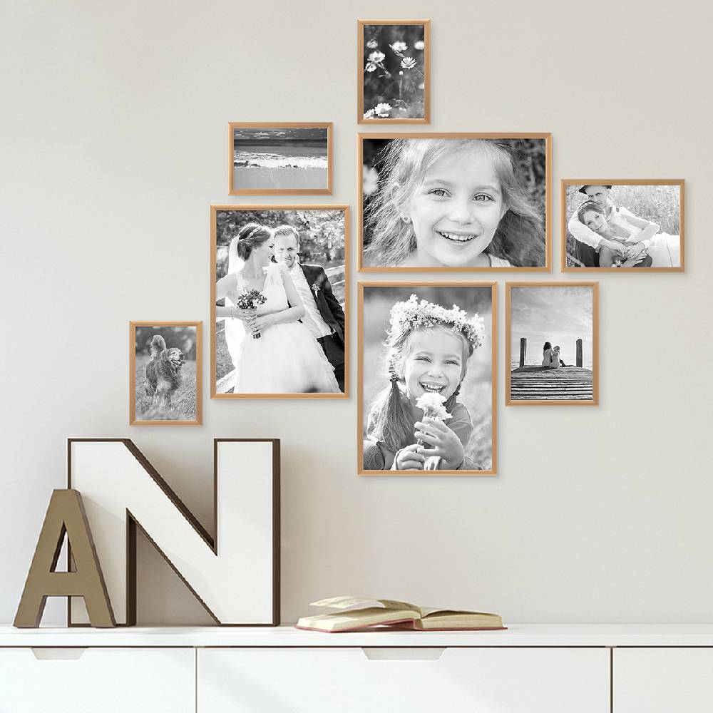 Photolini 8er Set Alu-Bilderrahmen Modern Gold Aluminium-Rahmen mit Acrylglas Begrenzt auf 3 Tage