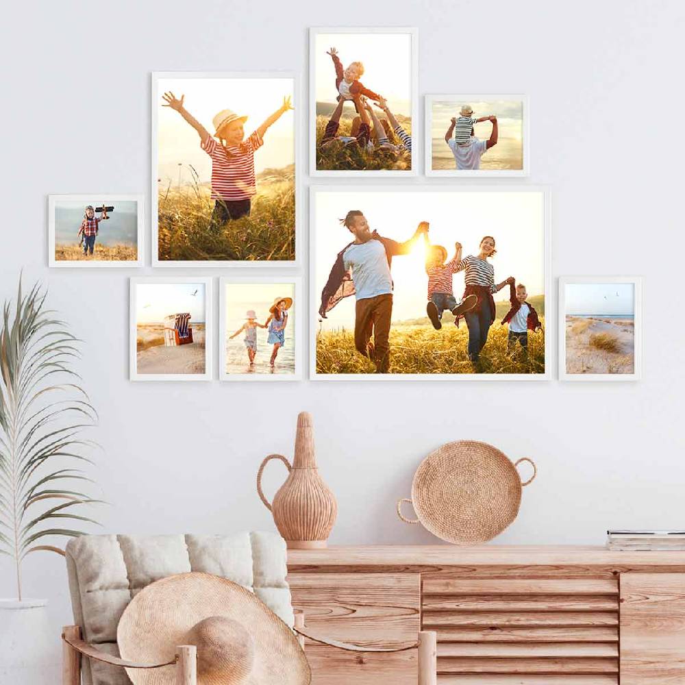 Photolini 8er Bilderrahmen-Set Weiß Massivholz Schmal 13x18 bis 40x50 cm mit Acrylglasscheibe Speichern exportieren