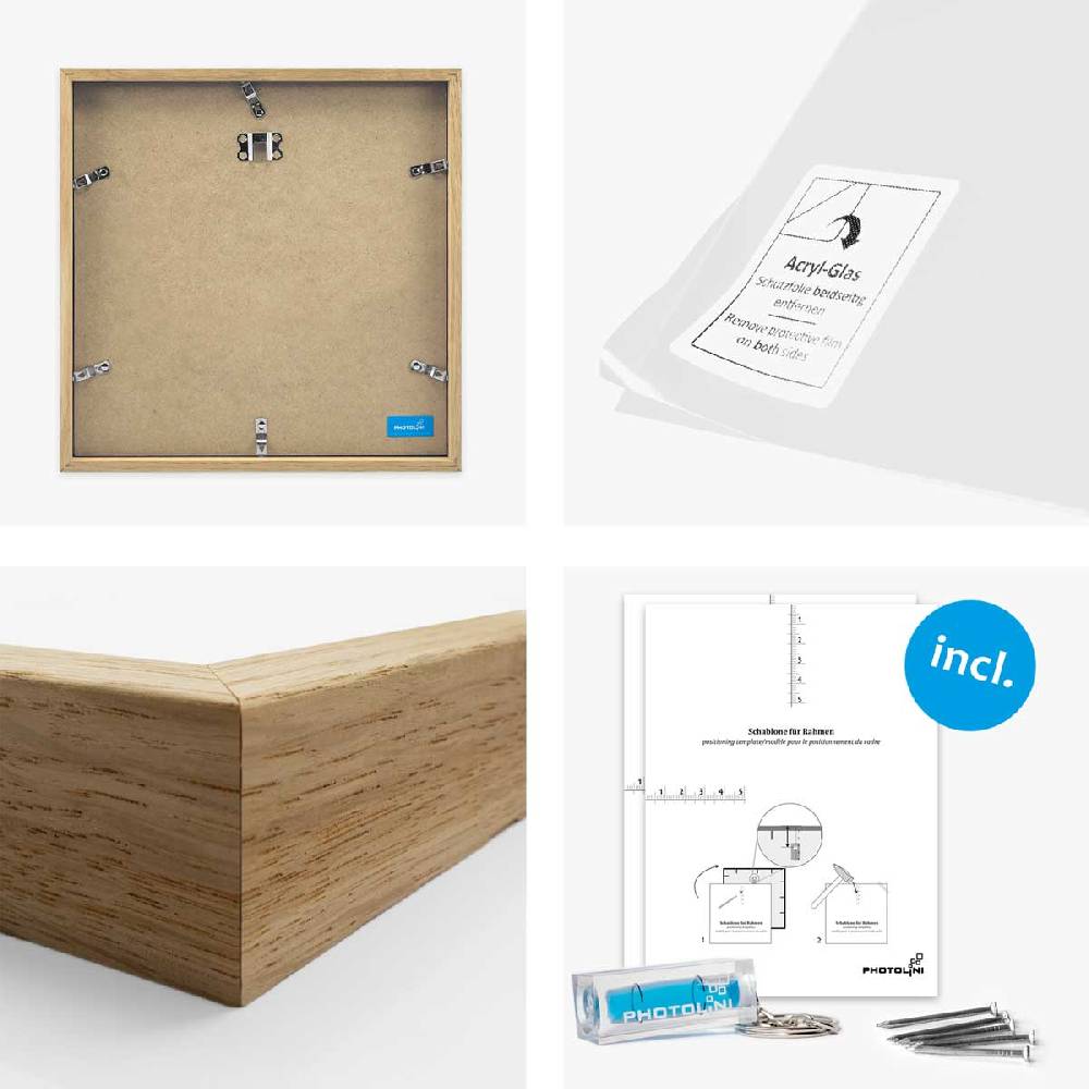 Photolini 9er Bilderrahmen-Set Eiche 30x30 cm mit Passepartout Massivholz mit Acrylglasscheibe Black Friday Preise
