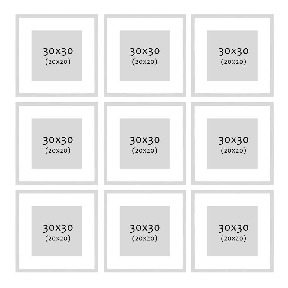 Photolini 9er Bilderrahmen-Set Eiche 30x30 cm mit Passepartout Massivholz mit Acrylglasscheibe Black Friday Preise