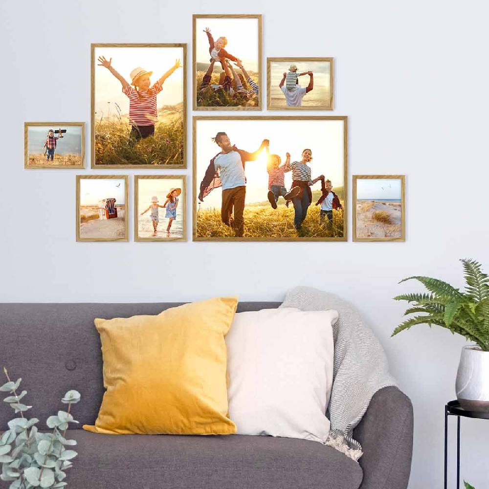Photolini 8er Bilderrahmen-Set Eiche Massivholz Schmal 13x18 bis 40x50 cm mit Acrylglasscheibe Im Verkauf