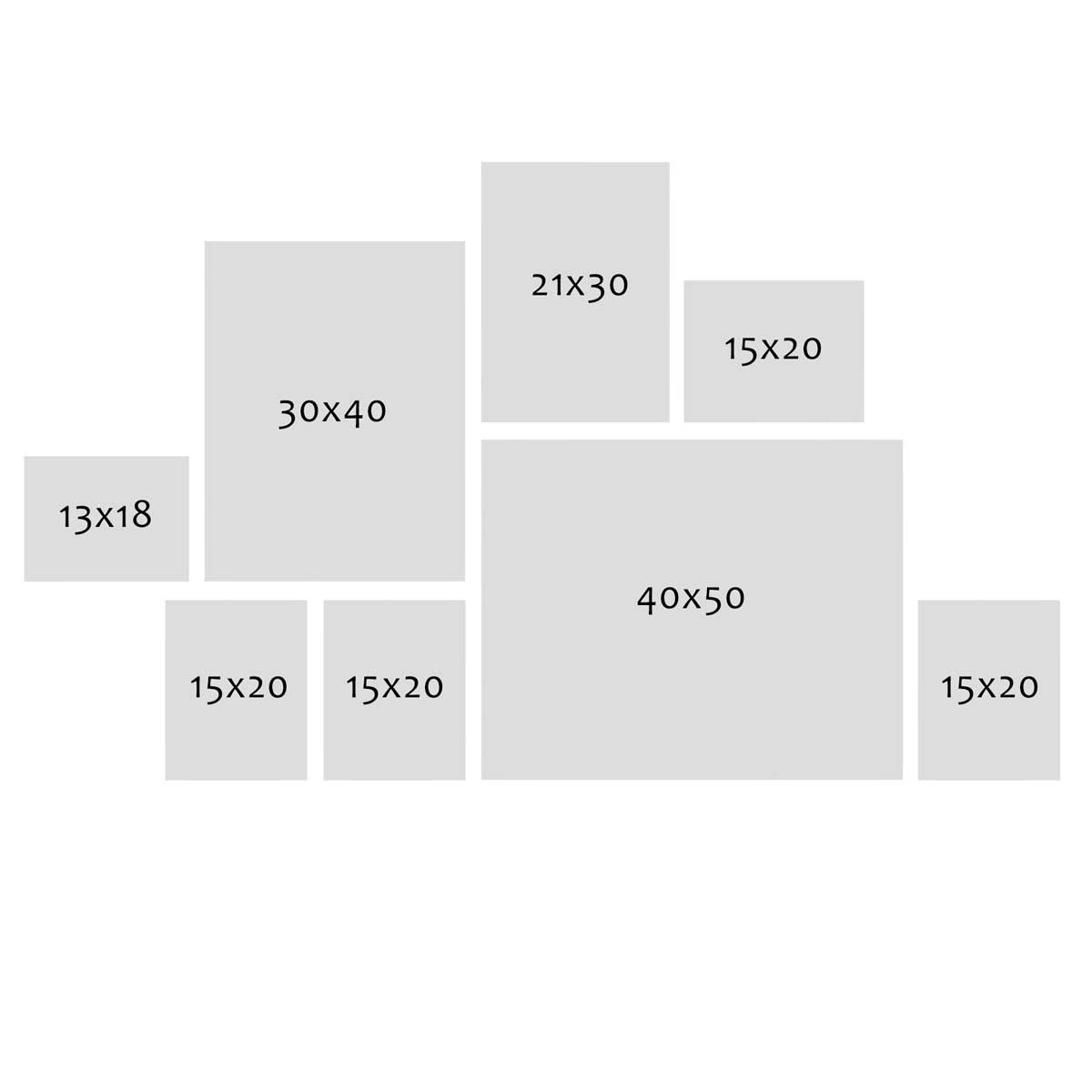 Photolini 8er Bilderrahmen-Set Eiche Massivholz Schmal 13x18 bis 40x50 cm mit Acrylglasscheibe Im Verkauf