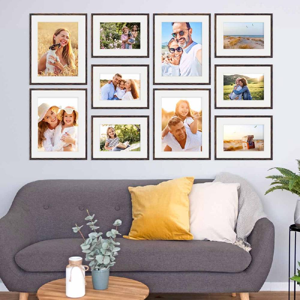 Photolini 10er Set Poster-Bilderrahmen 30x40 cm und 40x50 cm Eiche Dunkel MDF mit Passepartout zollfrei