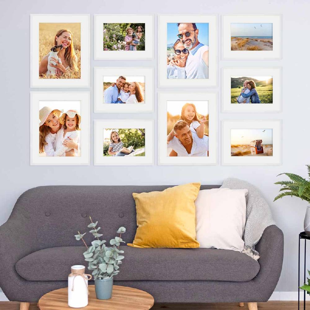 Photolini 10er Set Poster-Bilderrahmen 30x40 cm und 40x50 cm Modern Weiß MDF mit Passepartout 50% Rabatt für begrenzte Zeit