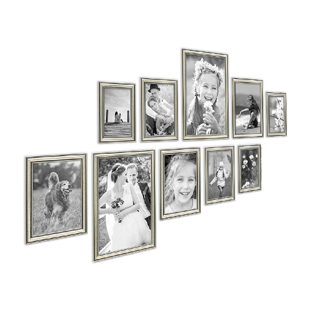 Photolini 10er Bilderrahmen-Set Silber Barock Antik aus Kunststoff Online