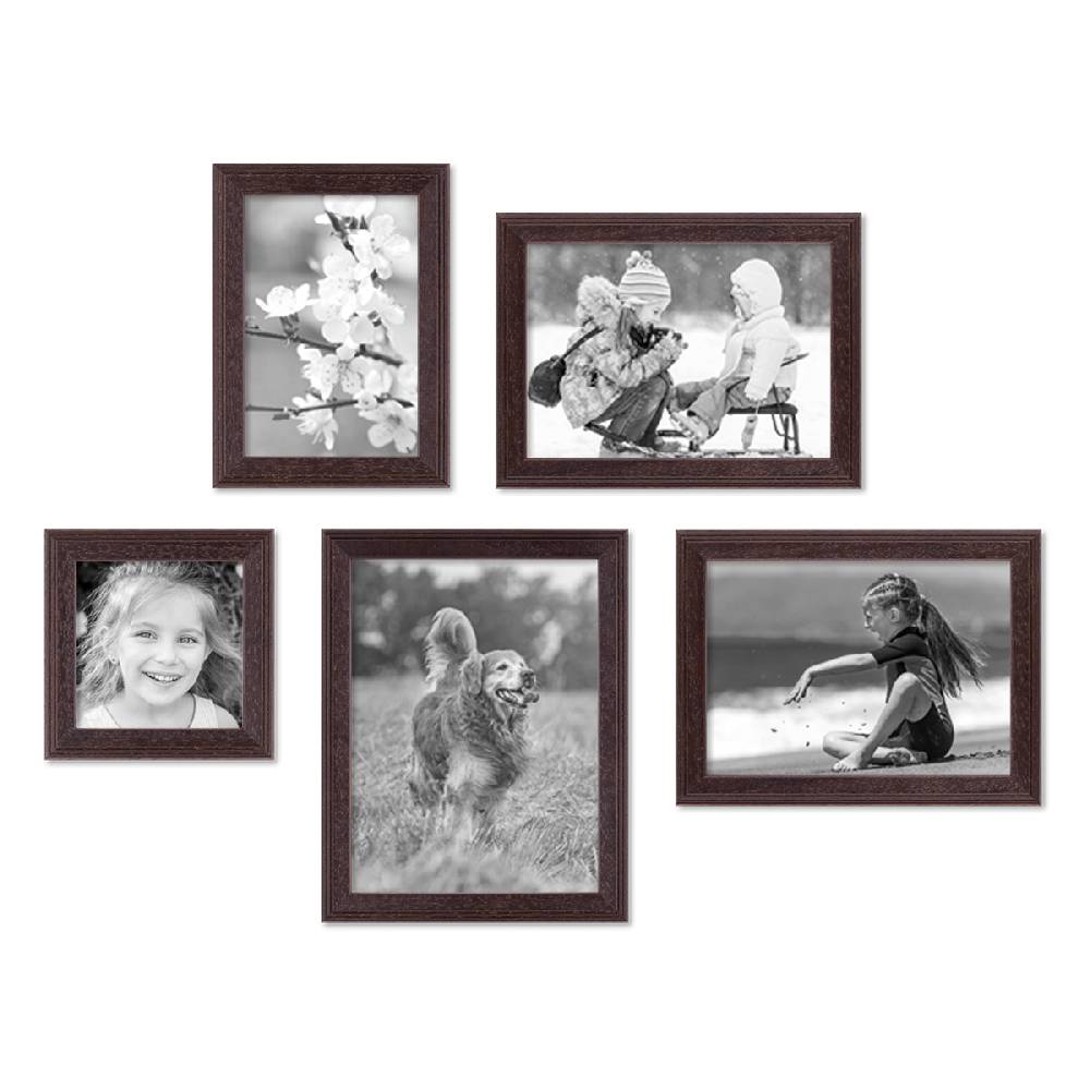 Photolini 5er Set Landhaus-Bilderrahmen Nuss Modern 10x10, 10x15, 13x18 und 15x20 cm Hotsell