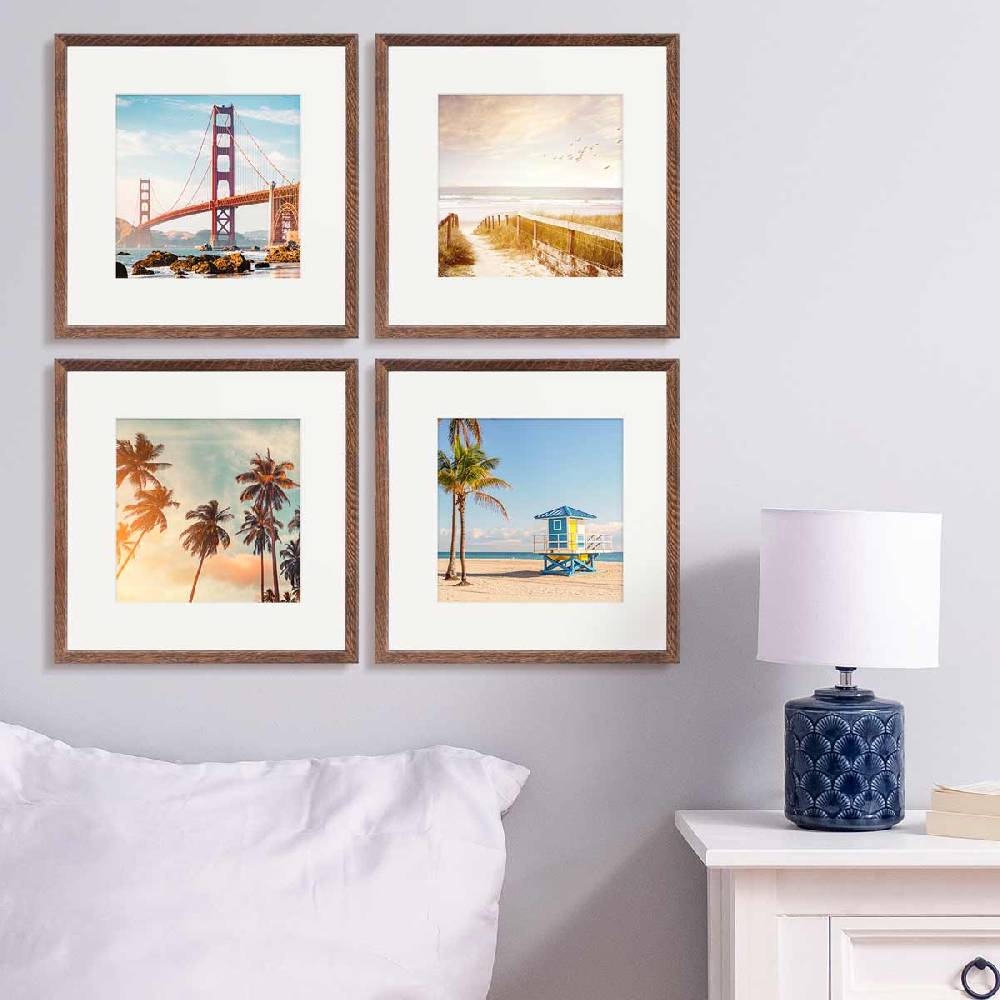 Photolini 4er Bilderrahmen-Set Eiche Dunkel 30x30 cm mit Passepartout Massivholz mit Acrylglasscheibe im Angebot