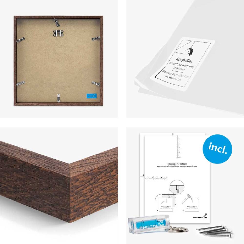 Photolini 4er Bilderrahmen-Set Eiche Dunkel 30x30 cm mit Passepartout Massivholz mit Acrylglasscheibe im Angebot