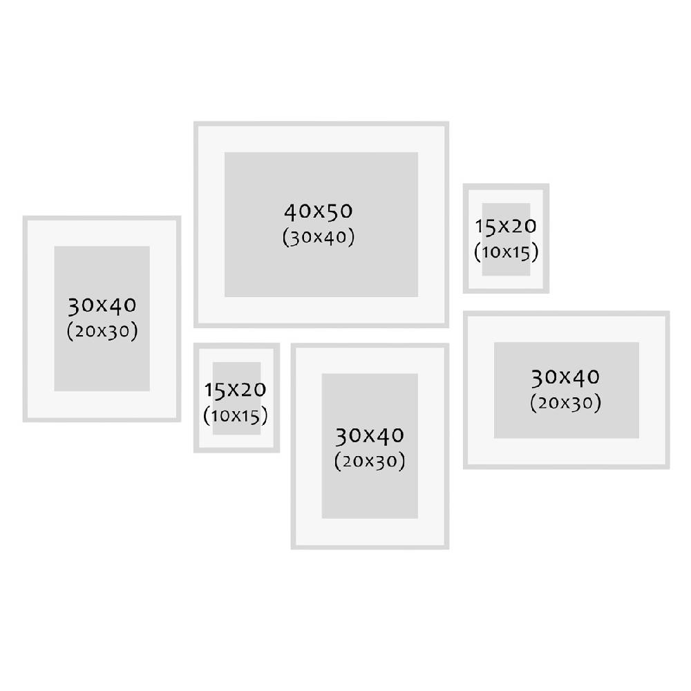 Photolini 6er Set Bilderrahmen Holz, Eiche Dunkel 15x20, 30x40 und 40x50 cm mit Passepartout Fabrikverkauf