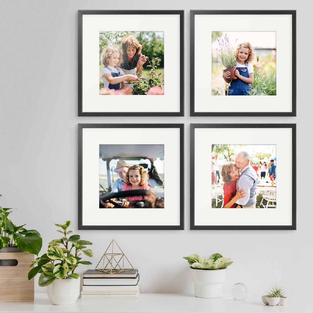 Photolini 4er Bilderrahmen-Set Schwarz 30x30 cm mit Passepartout Massivholz mit Acrylglasscheibe Meist gekauft