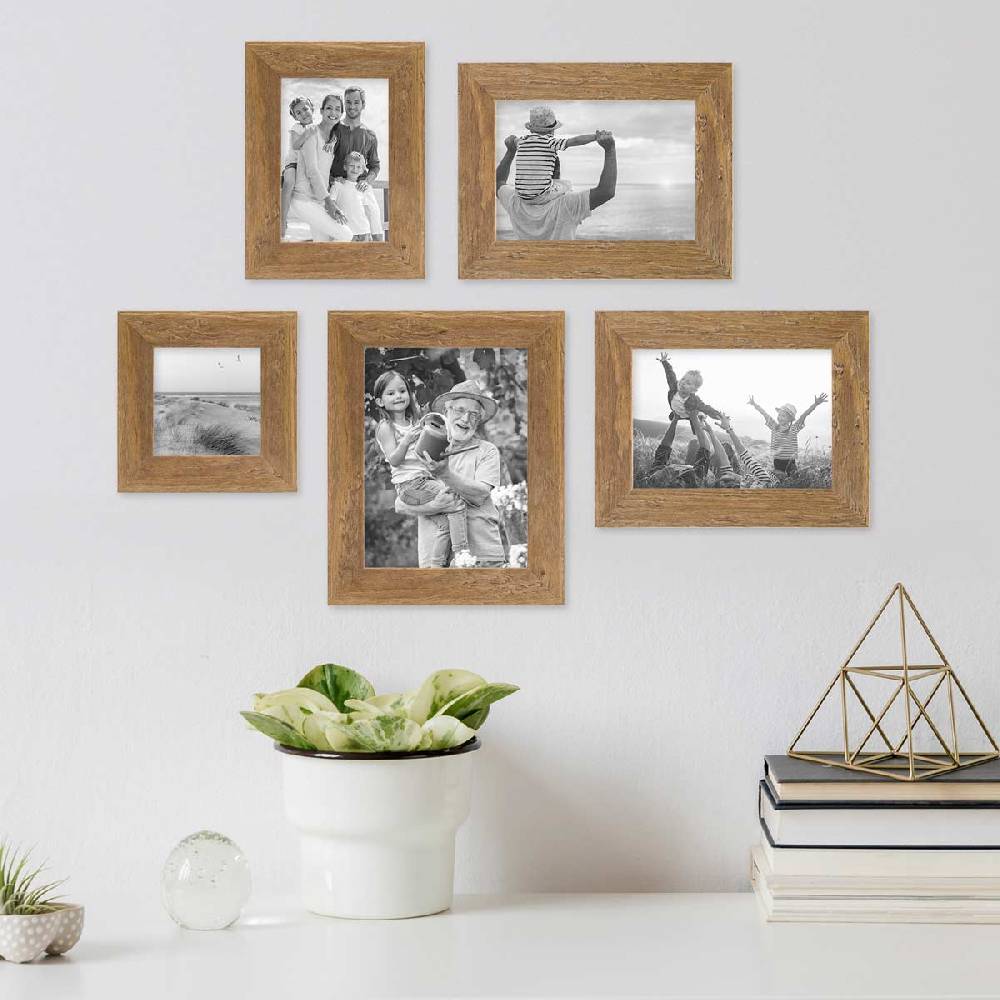 Photolini 5er Bilderrahmen-Set No.1 Strandhaus Eiche-Optik Massivholz 10x10 bis 15x20 cm Kostenloser Versand