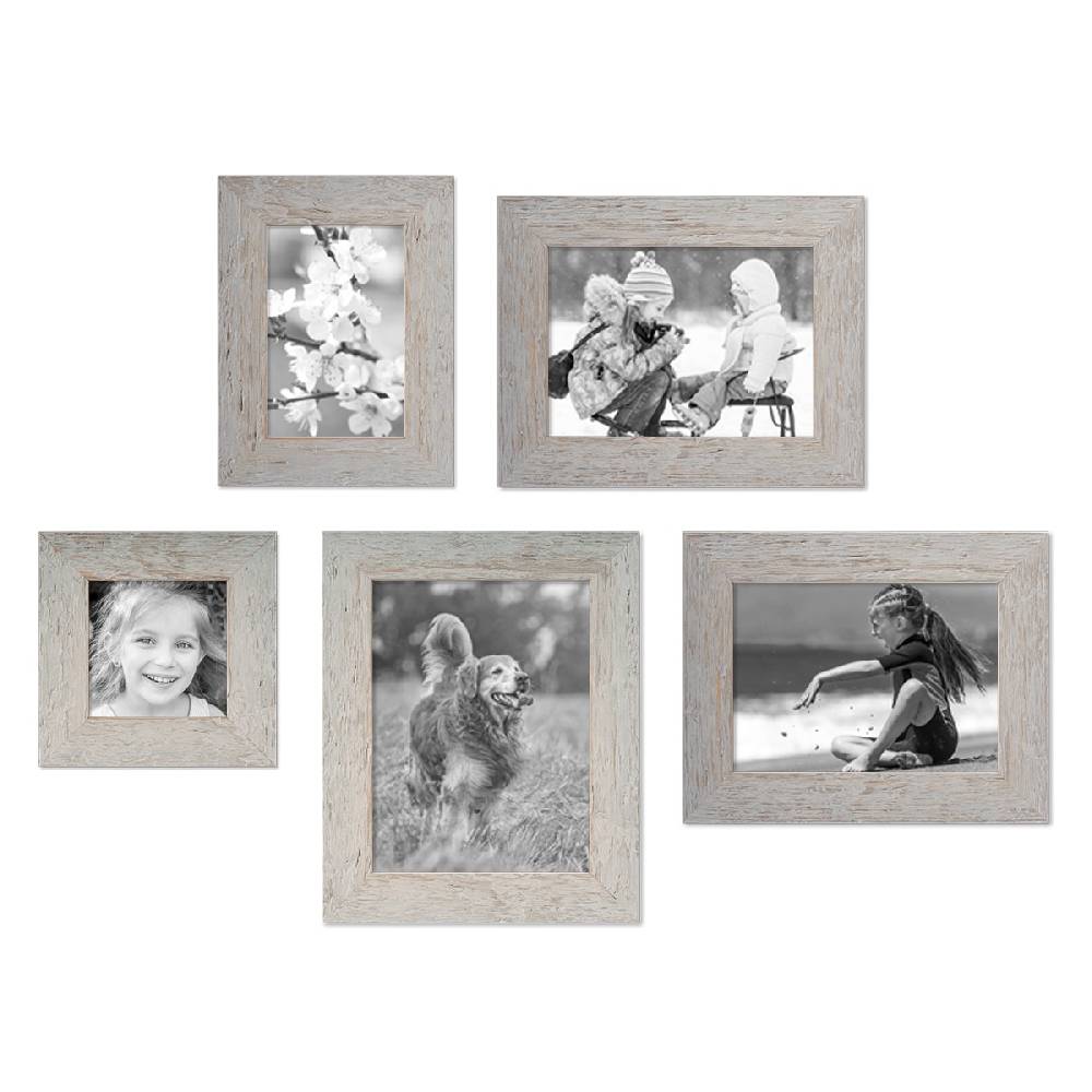 Photolini 5er Bilderrahmen-Set No.1 Strandhaus Grau Massivholz 10x10 bis 15x20 cm Limitierter Zeitrabatt