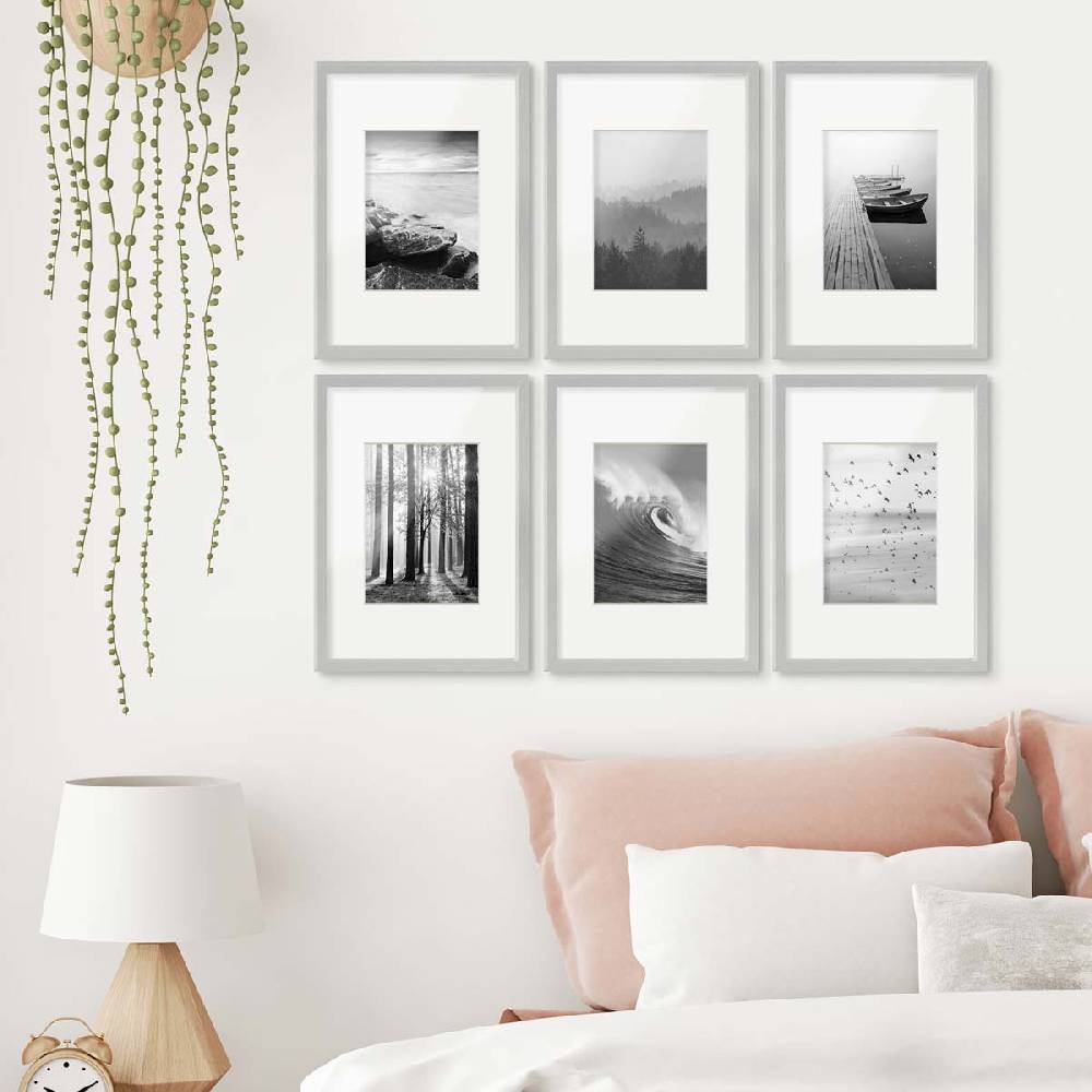 Photolini 6er Set Poster-Bilderrahmen 21x30 cm / DIN A4 Modern Silber MDF mit Passepartout Fabrik Onlineshop