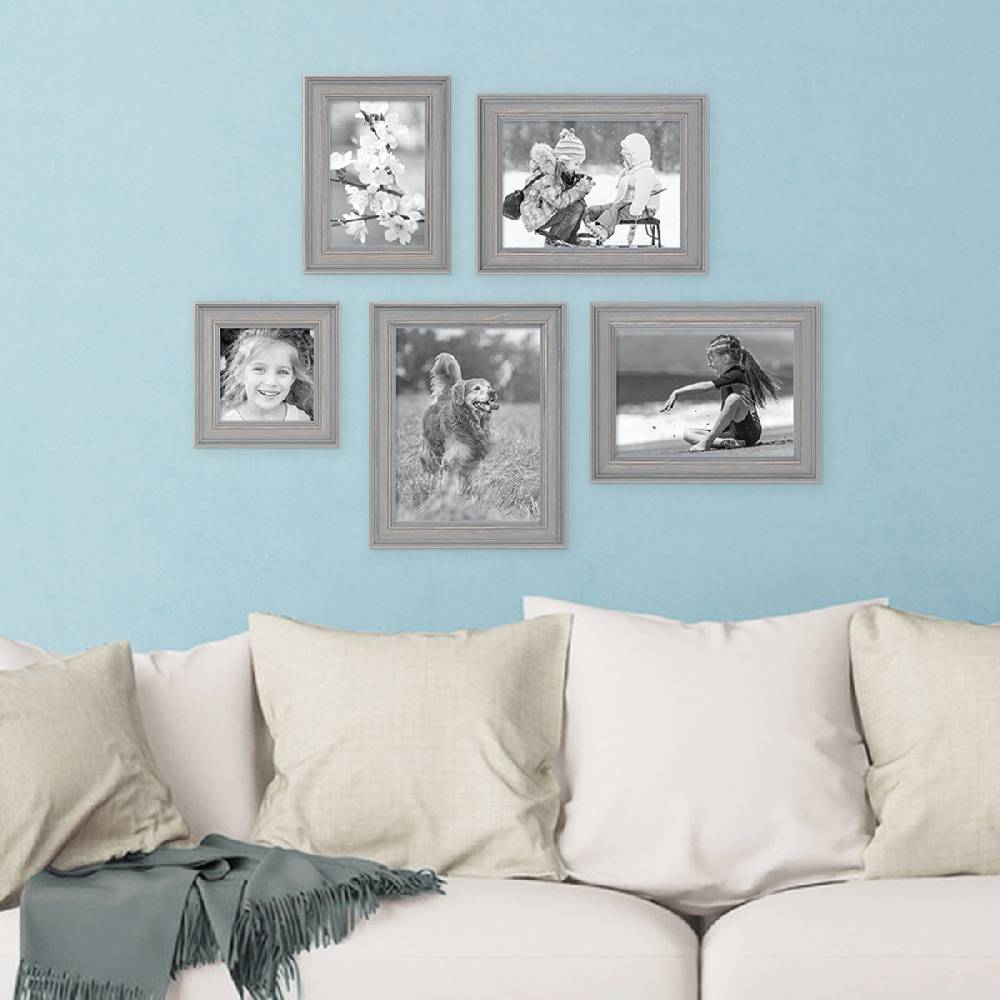 Photolini 5er Bilderrahmen-Set Skandinavisch Landhaus-Stil Grau-Braun Rabatt