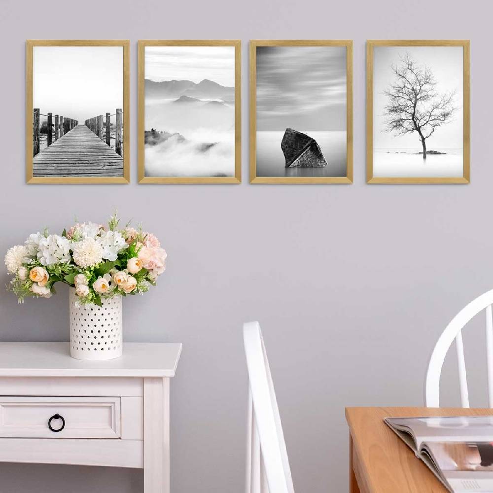 Photolini 4er Set Poster-Bilderrahmen Gold 21x30 cm / DIN A4 Modern aus MDF mit Acrylglas Versandkostenfrei