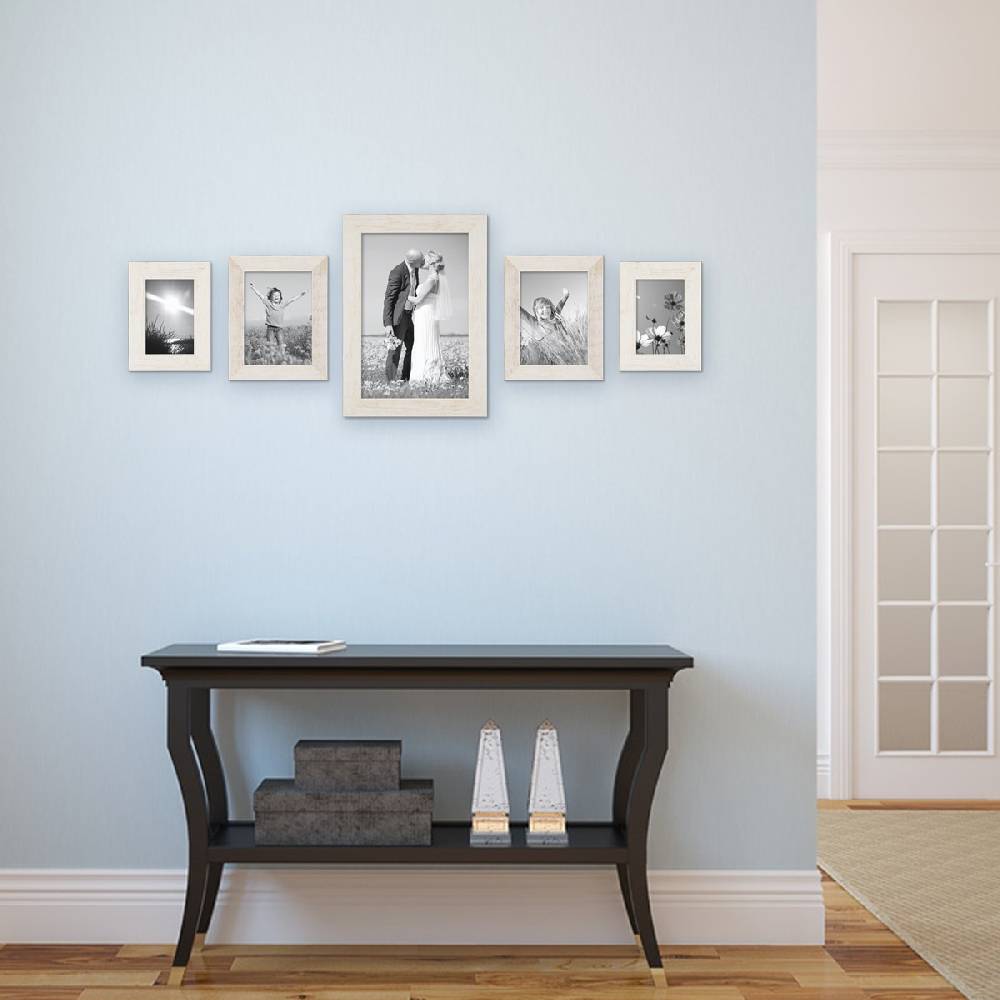Photolini 5er Bilderrahmen-Set No.2 Strandhaus Weiß Massivholz 10x15 bis 20x30 cm Großer Ausverkauf
