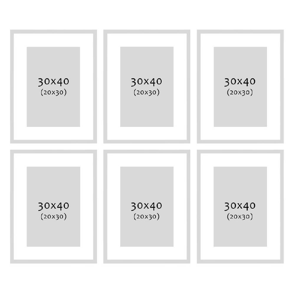 Photolini 6er Bilderrahmen-Set Eiche 30x40 cm mit Passepartout Massivholz mit Acrylglasscheibe Begrenztes Angebot