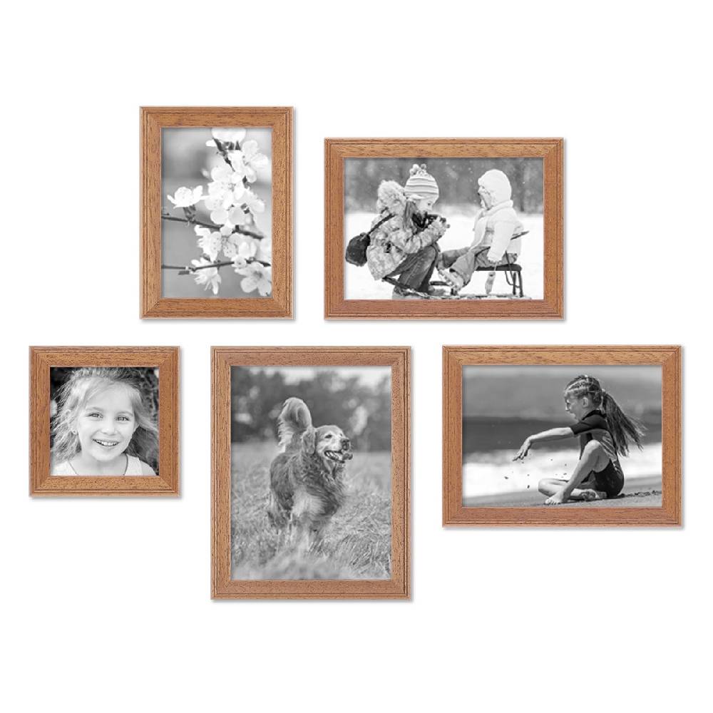 Photolini 5er Set Landhaus-Bilderrahmen Eiche-Optik Massivholz Online Shopping