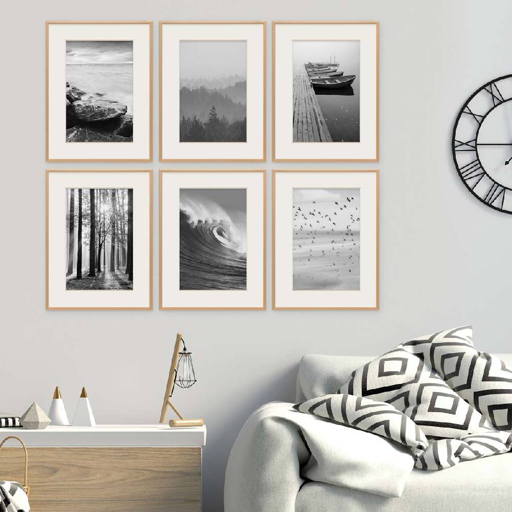 Photolini 6er Set Alu-Bilderrahmen 30x40 cm Gold Modern mit Passepartout 20x30 cm Exklusivangebot