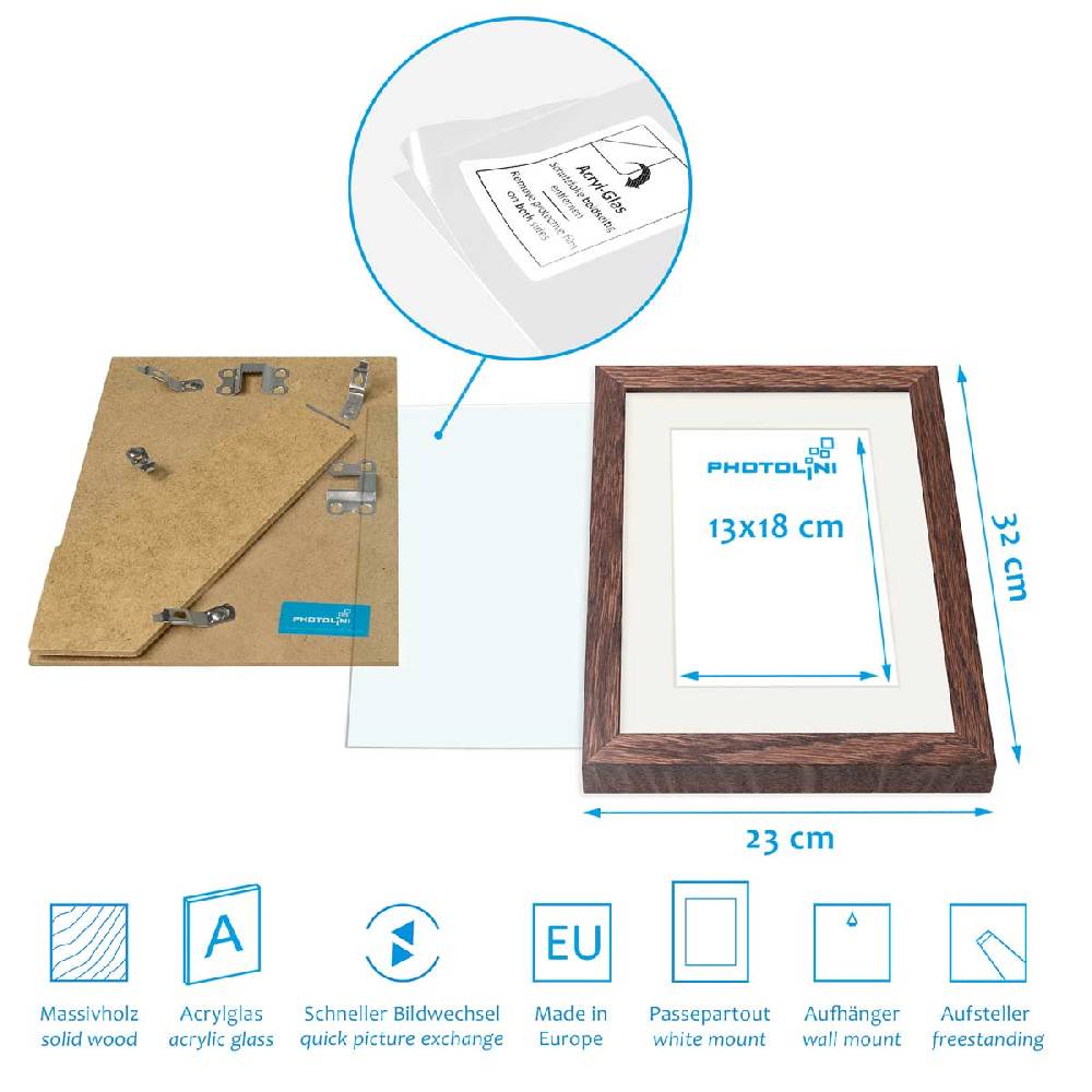 Photolini 6er Bilderrahmen-Set Eiche Dunkel 21x30 cm/ A4 mit Passepartout Massivholz mit Acrylglasscheibe Preisnachlass
