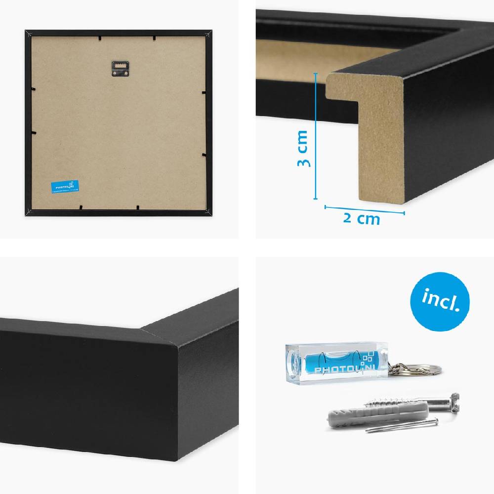 Photolini 3er Set 3D-Bilderrahmen 40x40 cm mit Passepartout, Schwarz Weihnachtsangebot