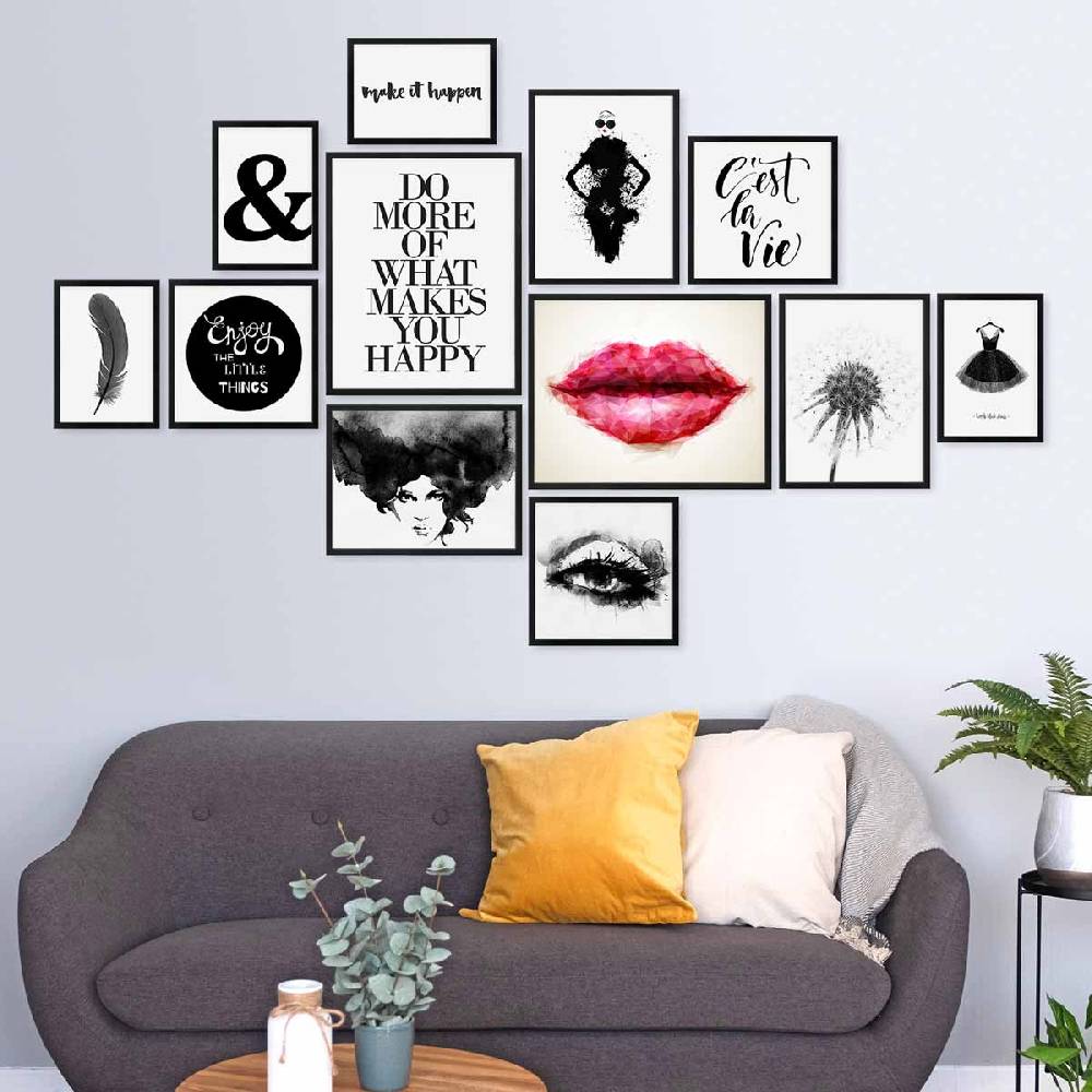 Photolini 12er Bilderrahmen-Set Modern Schwarz aus MDF Osterangebot