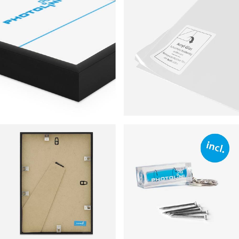 Photolini 6er Set Alu-Bilderrahmen 21x30 cm / DIN A4 Schwarz Modern mit Passepartout 13x18 cm Valentinstagsangebot
