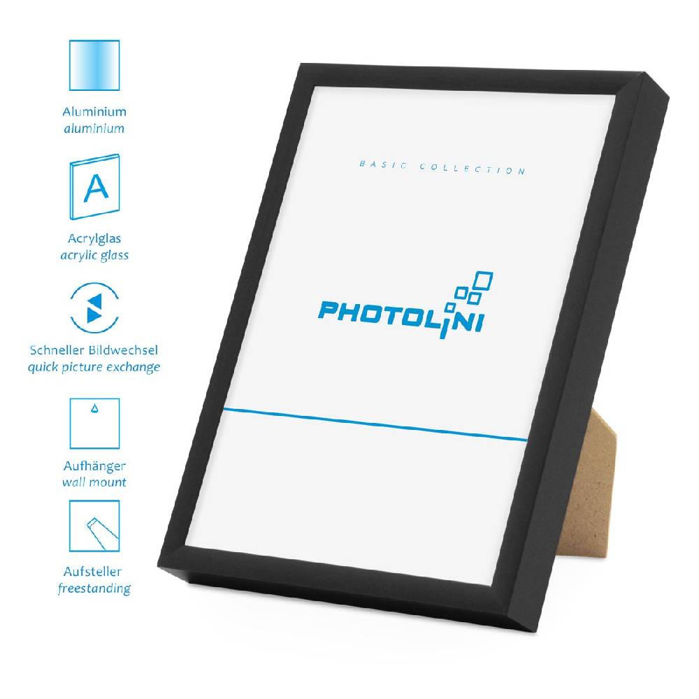 Photolini 6er Set Alu-Bilderrahmen 21x30 cm / DIN A4 Schwarz Modern mit Passepartout 13x18 cm Valentinstagsangebot