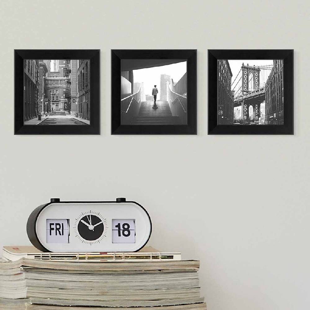 Photolini 3er Bilderrahmen-Set 10x10 cm Modern Schwarz aus MDF mit Acrylglas Jubiläumsangebot