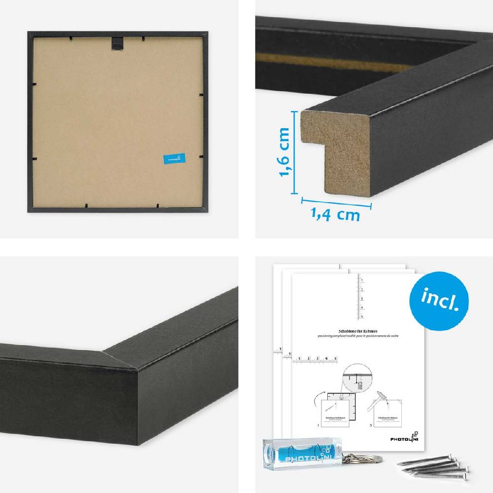Photolini 4er Set Poster-Bilderrahmen 30x30 cm Modern Schwarz MDF mit Passepartout Online Outlet
