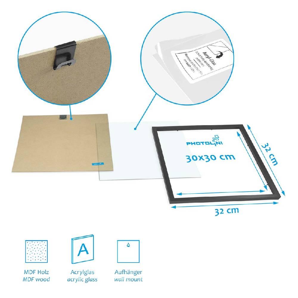 Photolini 4er Set Poster-Bilderrahmen 30x30 cm Modern Schwarz MDF mit Passepartout Online Outlet