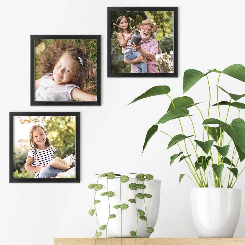 Photolini 3er Set Bilderrahmen quadratisch 20x20 cm Modern Schwarz aus MDF mit Acrylglas Blitzangebot