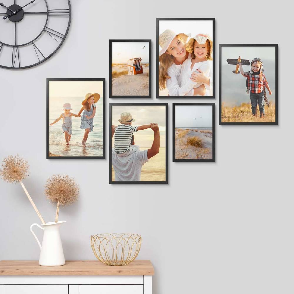Photolini 6er Bilderrahmen-Set Schwarz aus Massivholz Schmal 2x 21x30 cm/DIN A4 und 4x 30x42 cm/DIN A3 mit Acrylglasscheibe Neuheiten