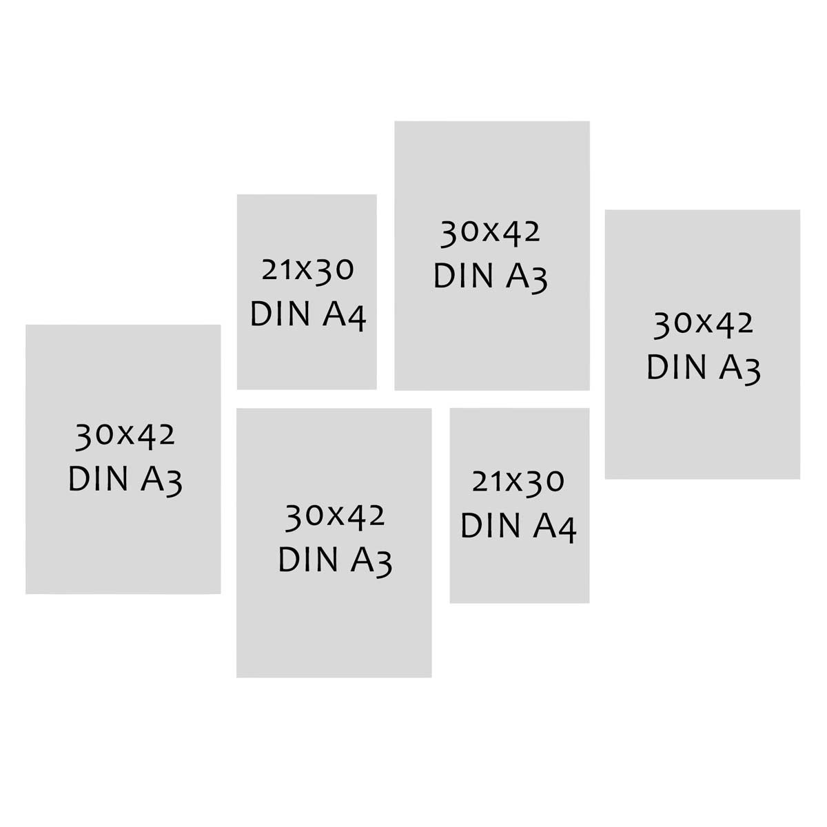 Photolini 6er Bilderrahmen-Set Schwarz aus Massivholz Schmal 2x 21x30 cm/DIN A4 und 4x 30x42 cm/DIN A3 mit Acrylglasscheibe Neuheiten