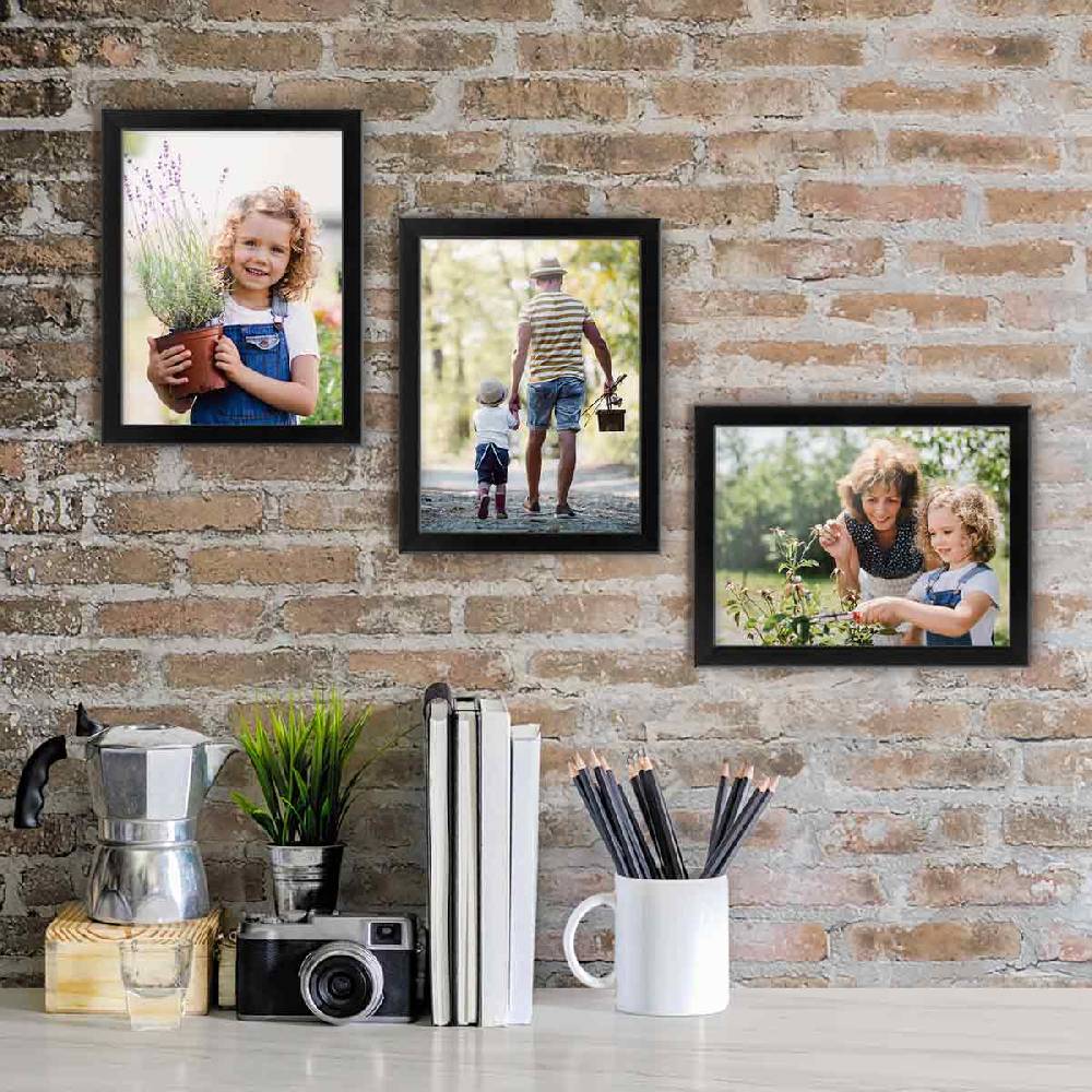 Photolini 3er Bilderrahmen-Set 13x18 cm Modern Schwarz aus MDF mit Acrylglas Räumungsverkauf