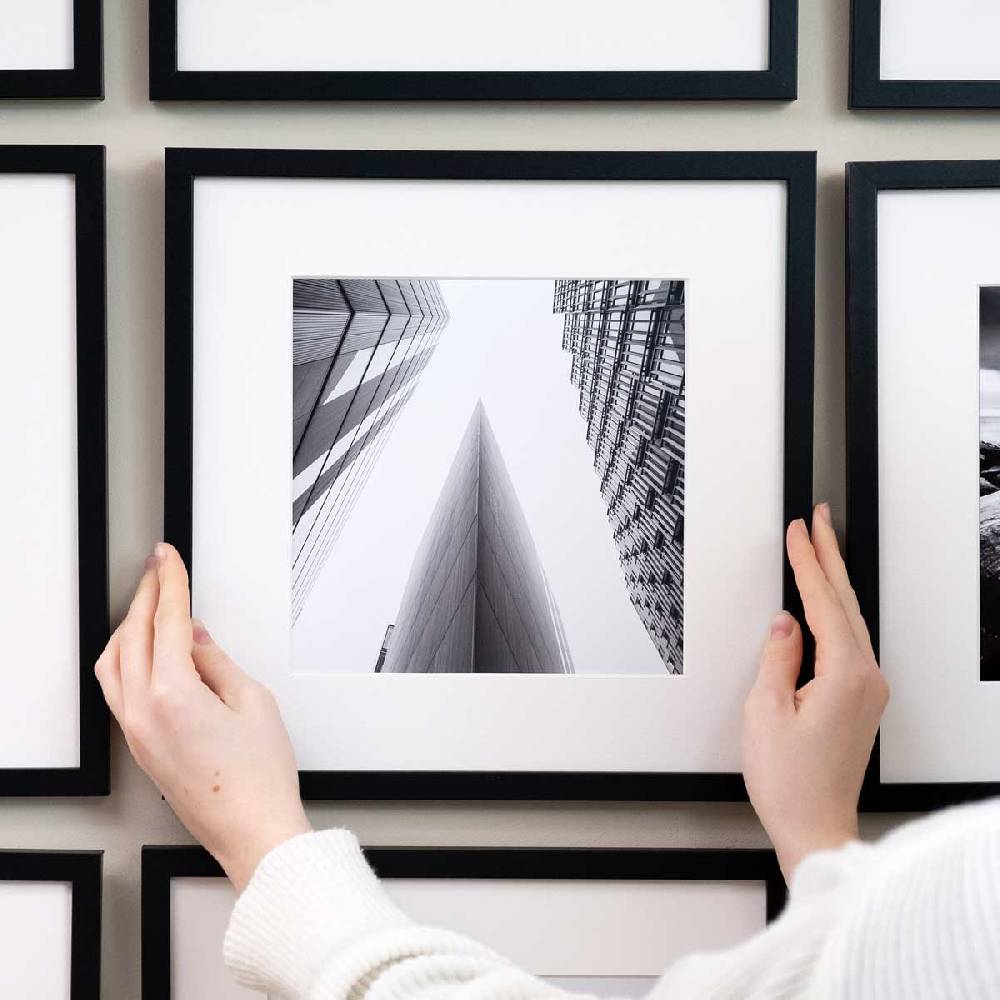 Photolini 9er Set Poster-Bilderrahmen quadratisch 30x30 cm Modern Schwarz MDF mit Passepartout Riesige Ersparnisse